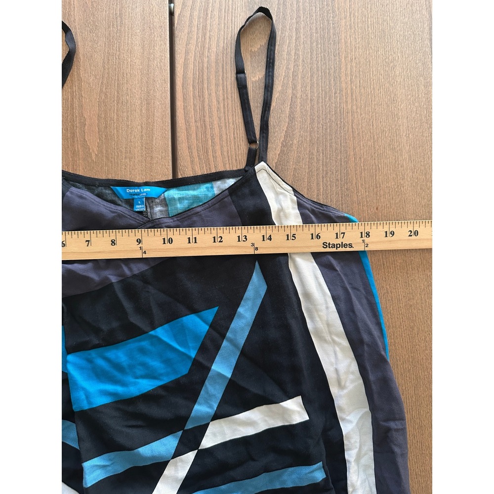 Derek Lam for DesigNation Womens Blue Geometric Abstract Cami Top Large - Picture 4 of 7